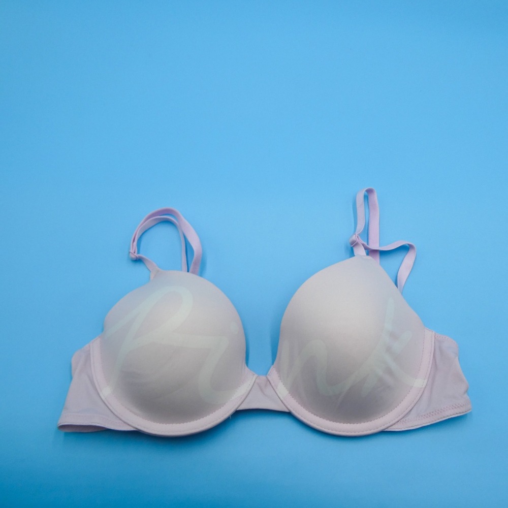 Victoria's Secret PINK T-Shirt Bra Womens 34B Wear Everywhere Lilac Logo Poly